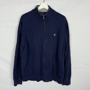 Brooks Brothers Supima Cotton Full Zip Cardigan Sweater Men XL Navy Blue Gray